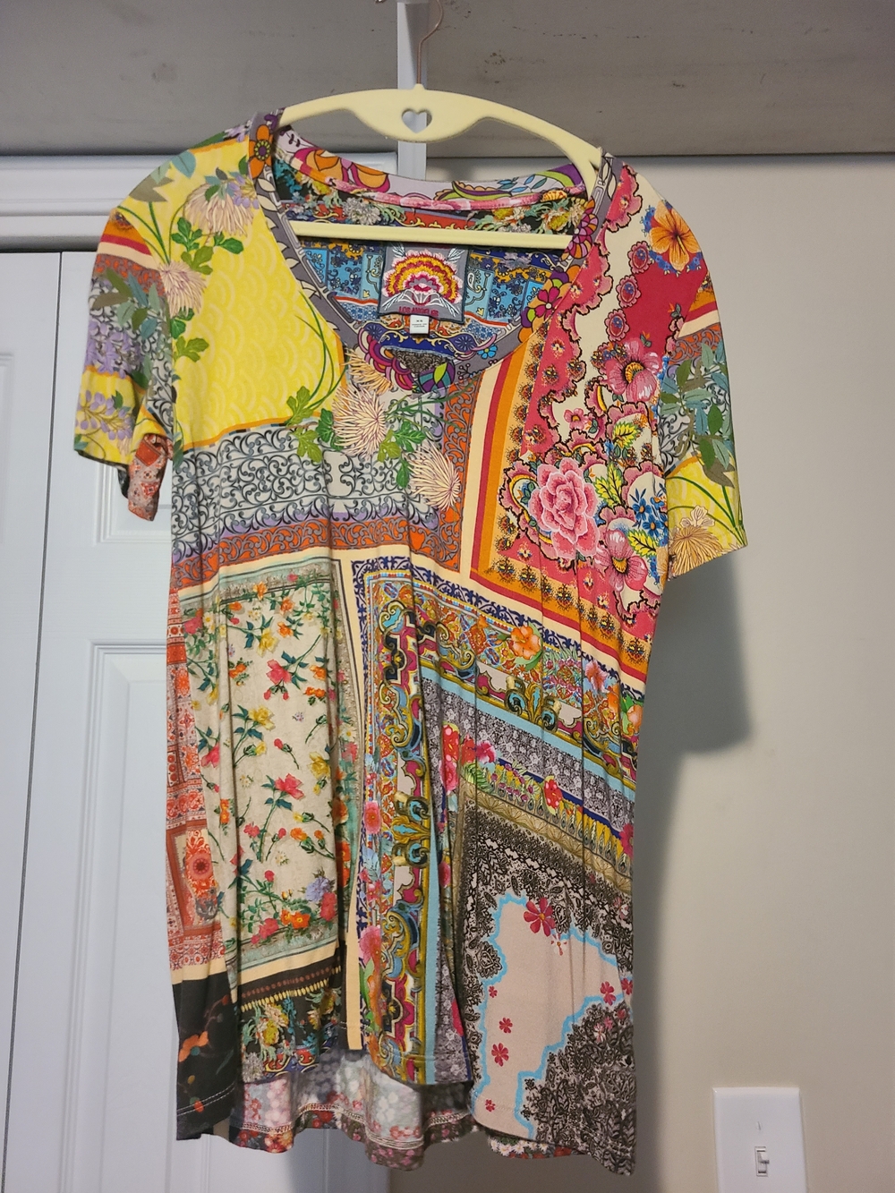 Johnny Was Vibrant Patchwork Floral Short Sleeve Bamboo Tee XS